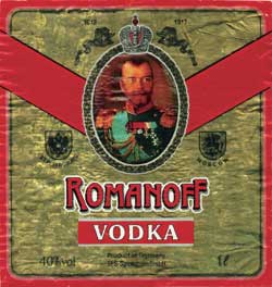 Этикетка водки Romanoff (SFS Spirituosen)